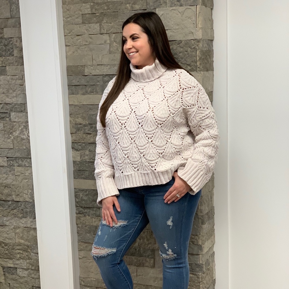 Chenille cropped eyelet sweater